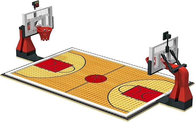Building Blocks Toy - Basketball Court Baseplates and Sets of 2 Basketball Hoop Basketball Goal Building Bricks for Basketball Game - Compatible with Major Brands (Basketball Playset/Red)