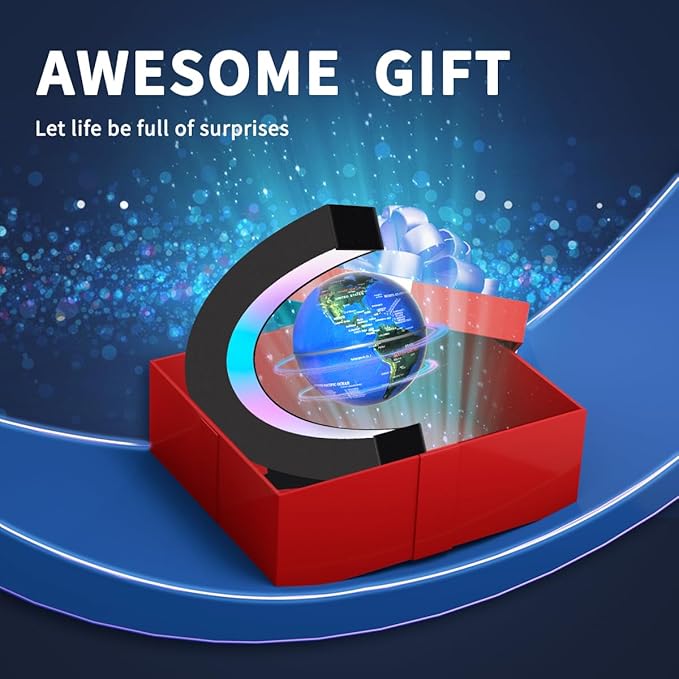 Magnetic Levitating Floating Globe with LED Lights, Cool Gadgets C Frame Globe Lamp for Men Father Husbands Boys Girls and Kids, Cool Tech Gift for Office Home Bookshelf Desk Decor