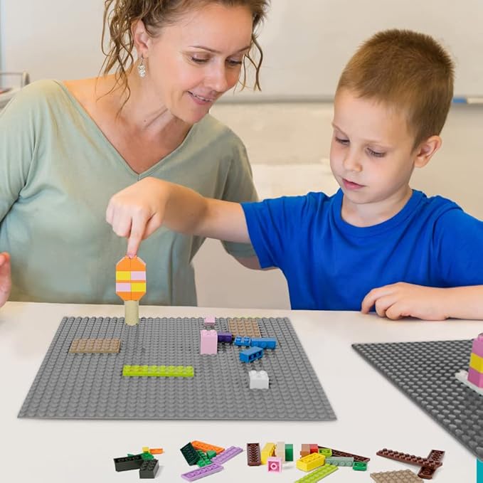 Lekebaby 2 Pack Classic Baseplates Building Base for Building Bricks, 10" x 10" Building Boards - 100% Compatible with Major Brands, Grey