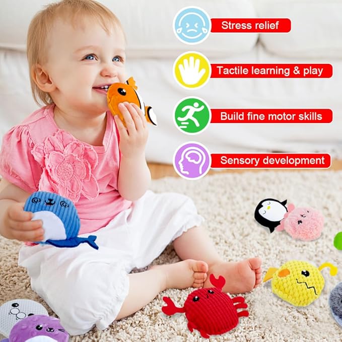 teytoy 10 Packs Sensory Bean Bags for Kids,Texture Sensory Beanbags,Sensory Toys for Autism Kids,Toddler Sensory Toys,Marine Animals Beanbags with Storage Bag,Fine Motor Toys for Preschoolers