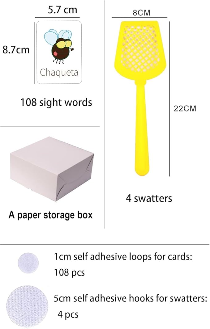 Spanish Sight Words – Interactive Learning Game with 4 Colorful Fly Swatters – Ideal for Homeschool & Classroom Activities
