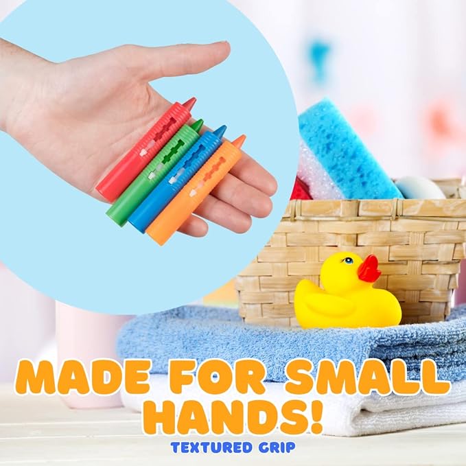 Bath Crayons Super Set - Set of 12 Draw in the Tub Colors with Bathtub Storage Mesh Bag -Non-Toxic, Safe for Children, Won't Disintegrate in Water -Art Project for Kids and Toddlers