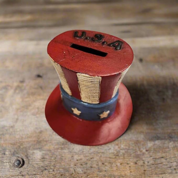 USA Hat Cast Iron Coin Bank with Painted Antique Finish (4.5" x 4.5" x 4")