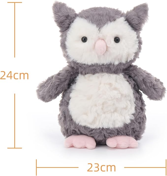 Apricot Lamb Grey Flower Owl Stuffed Animals for Kids, Soft Cute Plush Toys for Baby Girl and Boy, 9.5 Inches