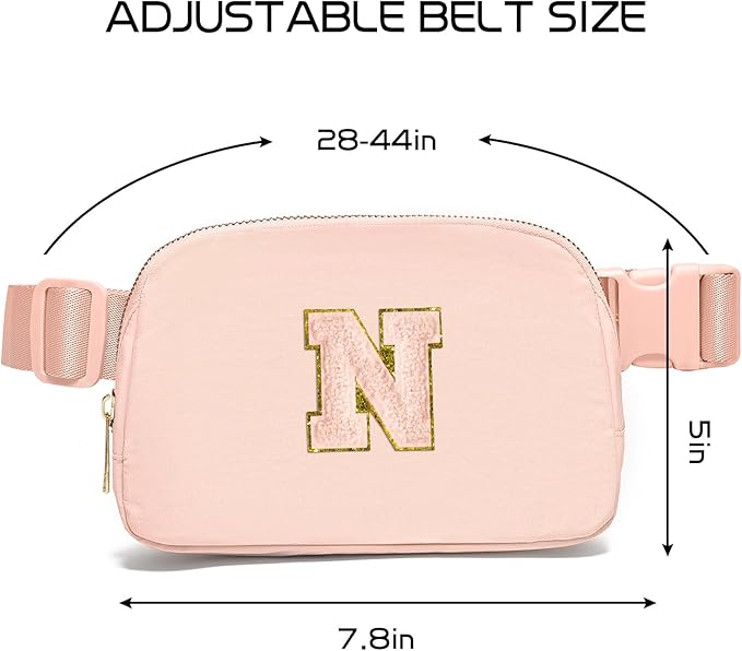 Gitus Gifts for 8 9 10 11 12 Year Old Girls Belt Bag Fanny Pack Crossbody Bags with Initial Letter Patch Cute Stuff Birthday Gifts for Teen Girls Women Personalized Trend Stuff (Coral Pink-N)