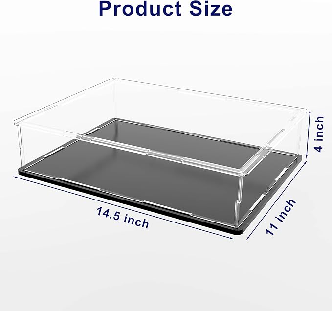 SVENJBB Book Cover Display Case, 14.5x11x4 Inch Acrylic Box for Book Display, Clear Acrylic Display Cases with Matte Black Base for Stamps, Coins, Cards and Jewelry