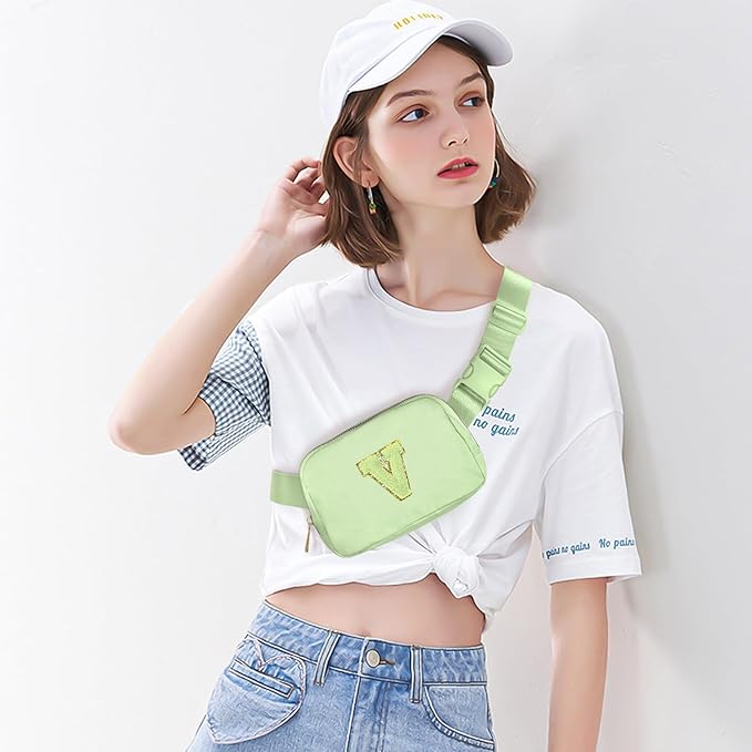 Gitus Gifts for 8 9 10 11 12 Year Old Girls Belt Bag Fanny Pack Crossbody Bags with Initial Letter Patch Cute Stuff Birthday Gifts for Teen Girls Women Personalized Trend Stuff (Light Green-V)