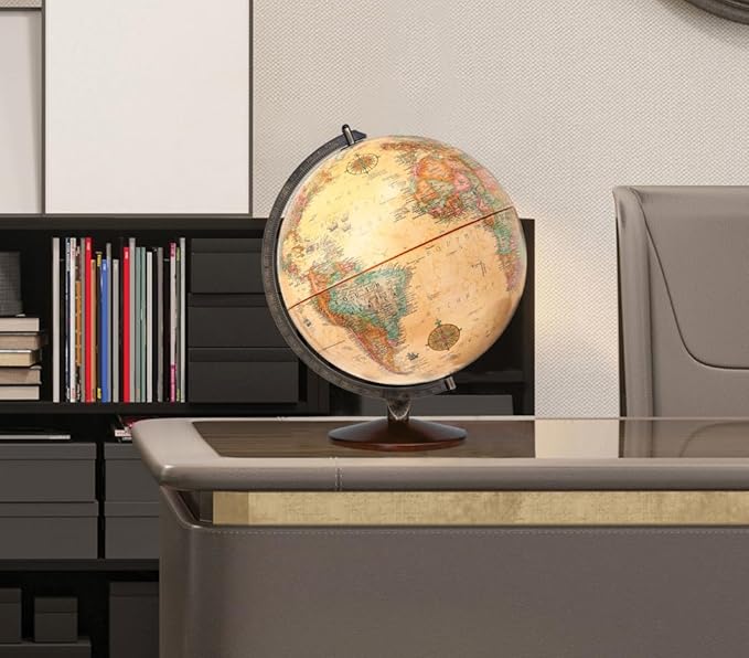 Replogle World Globe with Stand, 12 Inch diameter with 3-D Raised Relief Texture. Perfect for Children And Kid's Classroom and home Decor, Made In USA. (Presscraft Antique)