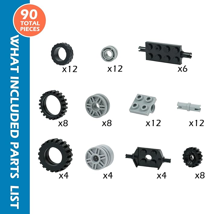 Wheels and Axles Building Blocks Set, Vehicle Truck Tires Compatible with Classic Bricks Car Parts