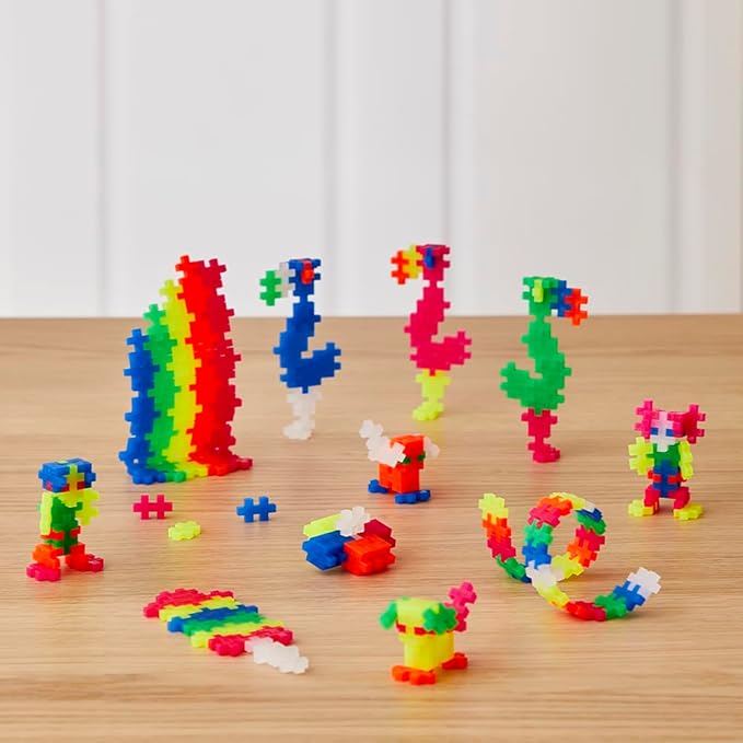 Plus-Plus - 2,400 Pieces in Storage Tub - Basic, Neon & Glitter Mix w/ 2 Baseplates - Construction Building Stem/Steam Toy, Kids Mini Puzzle Blocks