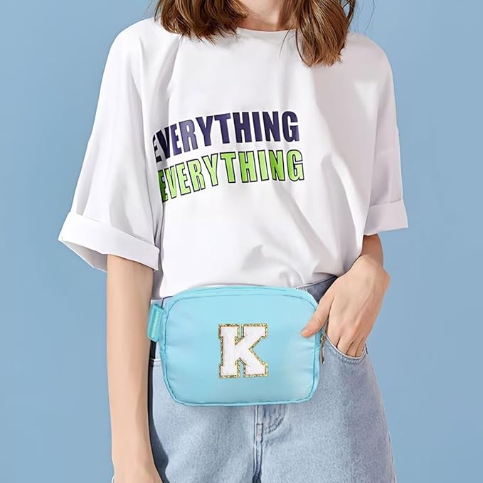 YOOLIFE Personalized Gifts - Crossbody Bag for Women, Initial Blue Belt Fanny Pack Travel Gift
