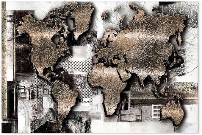 artgeist Canvas Wall Art World Map 35x24 in - 1pcs Home Decor Framed Stretched Picture Photo Painting Artwork Image - Abstract Continents Map World Map k-A-0506-b-a