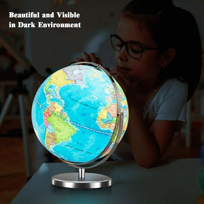 Goplus 13" Large World Globe with Stand, 720° Rotating Illuminated Globe with LED Lights, Metal Base, Desktop Educational Geographic Globe for Learning, Classroom, Office