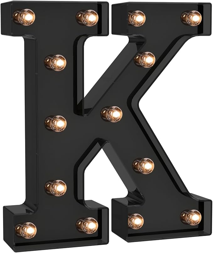 Foaky Black LED Letter Lights for Room Decor - Bedroom Wall Decor, Alphabet Lights for Home, Wedding, Party - Battery Operated （K）