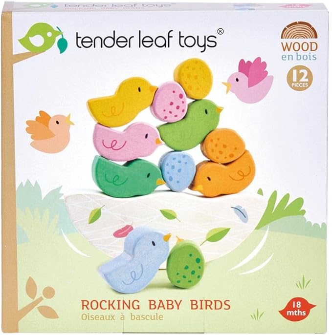 Tender Leaf Toys - Rocking Baby Birds - 12 Piece Balance Toy - STEM Toy - Early Learning to Develop Strategic Thinking and Fine Motor Skills - Wooden Toy Stacker & Balance Educational Game - Age 18m+