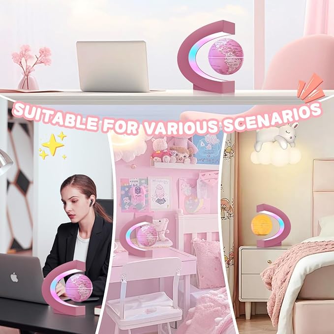 Magnetic Levitating Floating Globe Multi-color Changing Self-rotating with LED Lights, Desktop Decorative Globe, Cool Tech Gifts for Ladies/Mothers/Wives/Girlfriends/ (Pink)