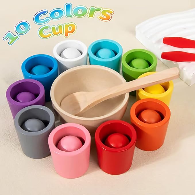 Rainbow Balls in Cups Toddler Toys, Montessori Wooden Color Sorting Toys for Toddlers 1-3, Educational Preschool Learning Game, Fine Motor Skills Montessori Matching Toy for Kids(2pcs)
