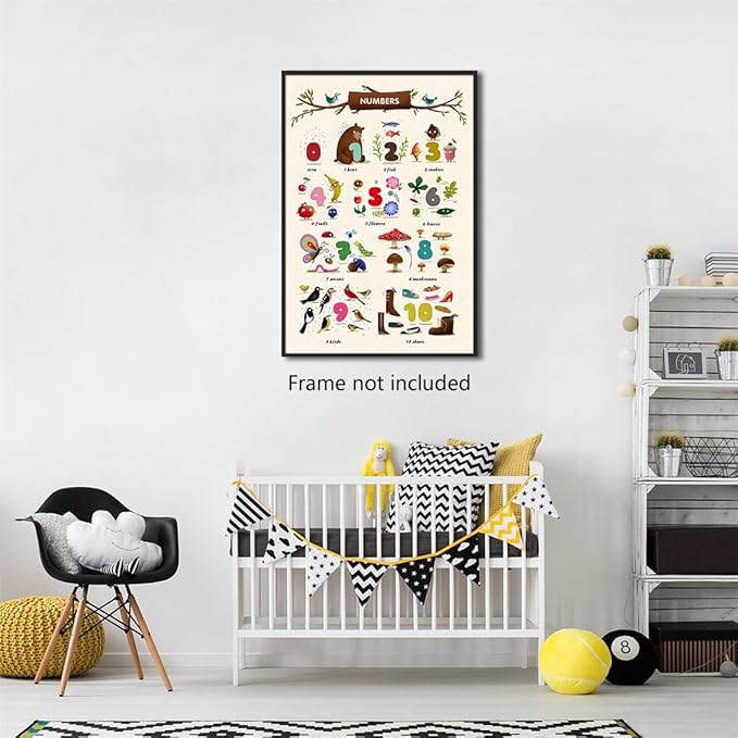 xbsifyiooa Number 1-10 Poster for Toddlers, Learning & Educational Numbers Posters for Toddlers 1-3, Kids Learning Posters, Cute Animal Numbers Chart Preschool Wall Posters For Kids 12x16in Unframed