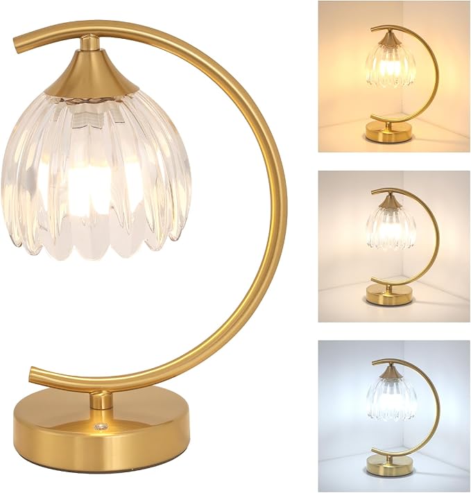 Cordless Table Lamp with 5200mAh Battery & Touch Control - 3 Adjustable Color Temperatures Bulb, Rechargeable Small Table Lamps for Living Room, Bedroom, Desk, Bedside (Transparent Tulip)