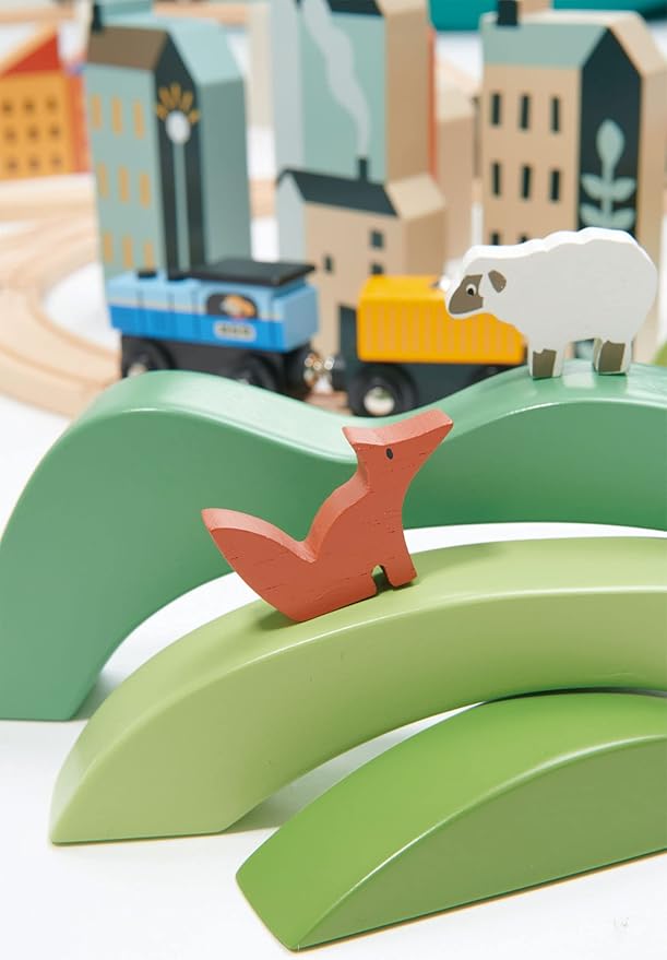 Tender Leaf Toys - Green Hills View - Wooden Stacking, Building Toy Stacker, Blocks - Open-Ended Toy Set with Green Hills View for Inspires Creative and Imaginative Roleplay - Age 3+
