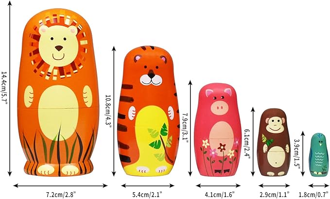 HYCLES Nesting Dolls Russian Matryoshka Wood Stacking Nested Set for Kids Handmade Toys for Children Kids Christmas Birthday Decoration Halloween Wishing Gift