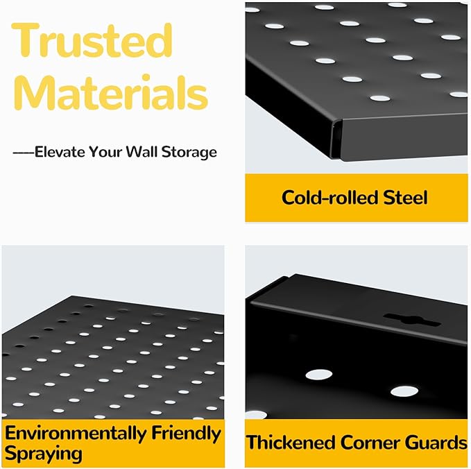 Peg Board,4 Pack Metal Pegboard Panels,Black Pegboard Wall Organizer,16"x12" Heavy Duty Peg Boards for Walls,Tools,Garage,Office,Kitchen