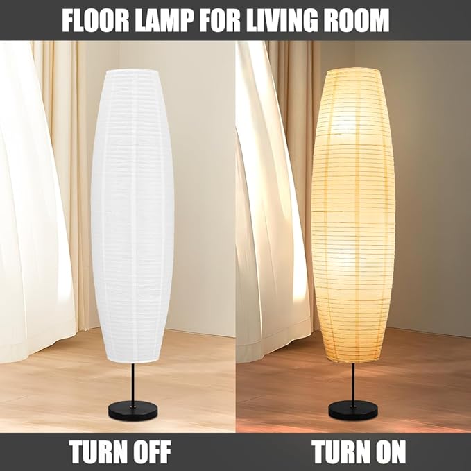 Beige Paper & Stainless Steel Floor Lamp for Living Room, Bedroom, Dorm Room, Office, Coffee, College Dorm, Cafe, Bookcase, Guest Cottage, Decoration