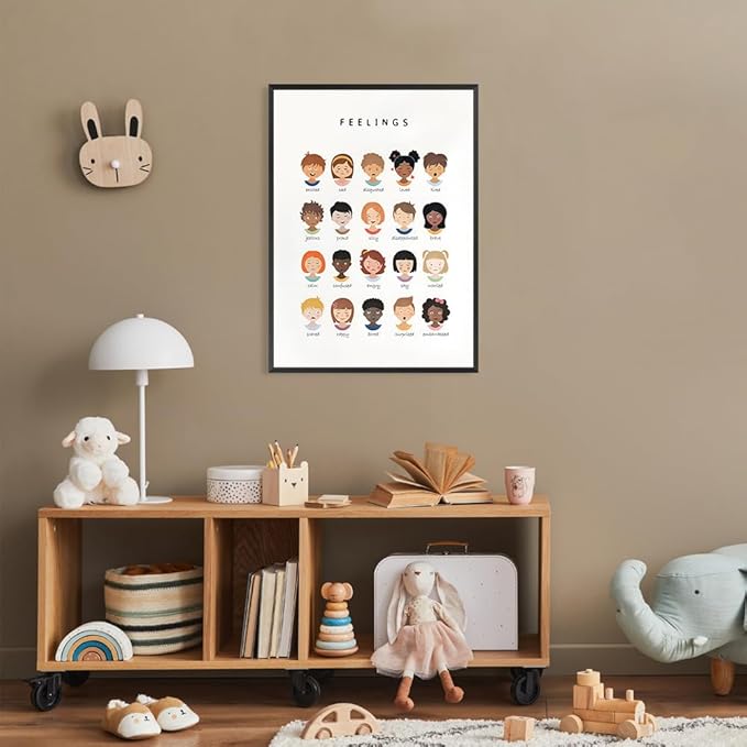 uoyien Feelings Chart And Emotions Poster For kids Mental Health Awareness Canvas Wall Art Special Emotions Faces Calm Corner Prints Classroom Social Worker Office Decor 16x22in Metal Framed