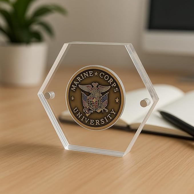 Premium Military Challenge Coin Display Capsule, Hexagonal Acrylic Case with Magnetic Closure, Clear