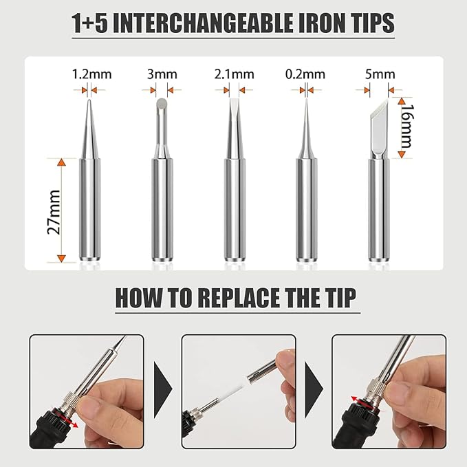 Soldering Iron Kit, 60W Soldering Iron with 5pc Interchangeable Tips, 10-in-1 Adjustable Temperature Solder Welding Tools, Fast Heating, Electronic Repair, 110V, Green