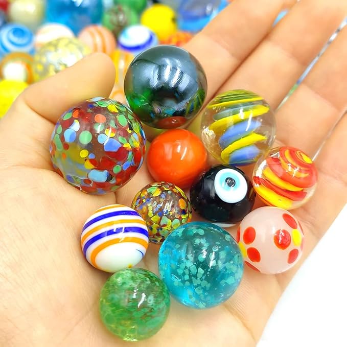 71pcs Assorted Marbles for Kids Handmade Big and Small Glass Marbles Bulk Set for Marble Game Toy Cool and Colorful