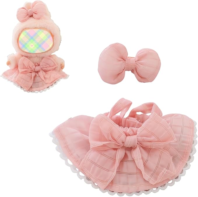 Clothes for Dolls Accessories (No Doll), Kawaii Skirt Outfit Set 2 Pieces for 15cm 17cm Doll Suit, Stylish Dress Up Bowknot Doll Clothing Set Replacement Pink
