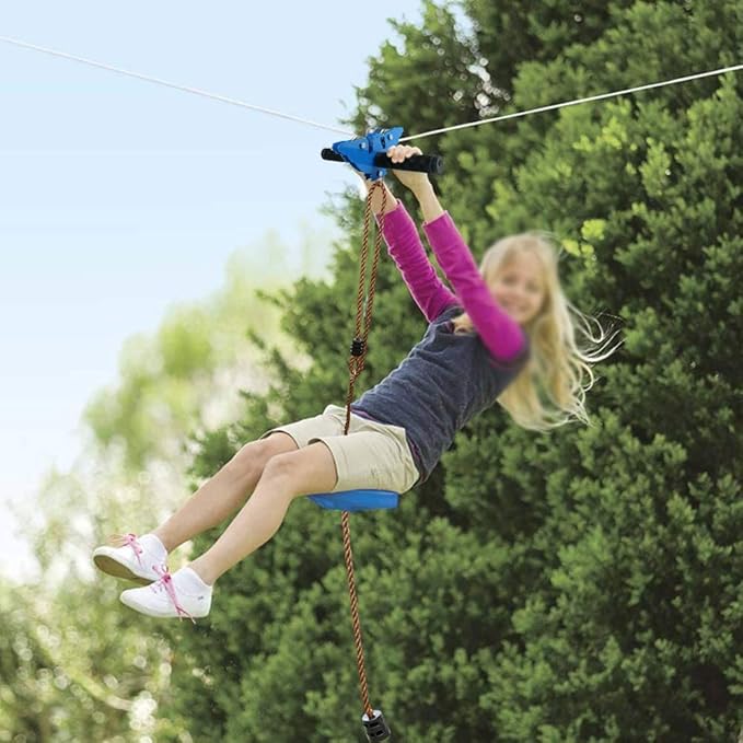 X XBEN 120FT Zip line Kit for Kids and Adults, Zip Lines for Backyard, Included Swing Seat, Spring Brake, Steel Trolley and Adjustable Safety Belt, Outdoor Play Sets Equipment