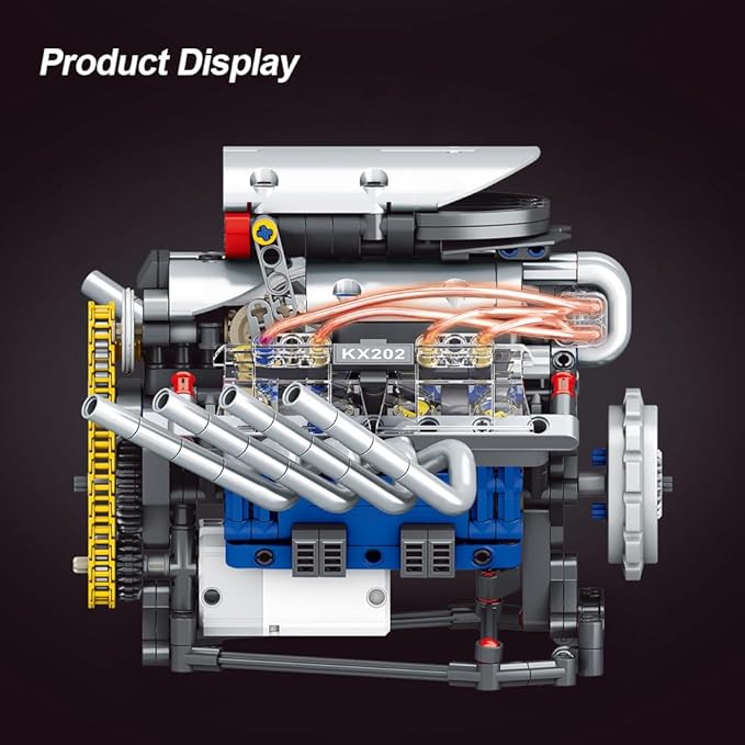 39005 V8 Engine Model Kit, Runnable, Build Your own STEM Visible Mini V8 Engine Model Kit with Lights, Adult and Adolescent Physics Science Experiment Building Block Set (665 Pcs)
