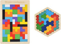 Wooden Puzzle Hexagon Puzzles for Toddlers Tangram Jigsaw Puzzle, Montessori Educational Gift for Kids & Adults