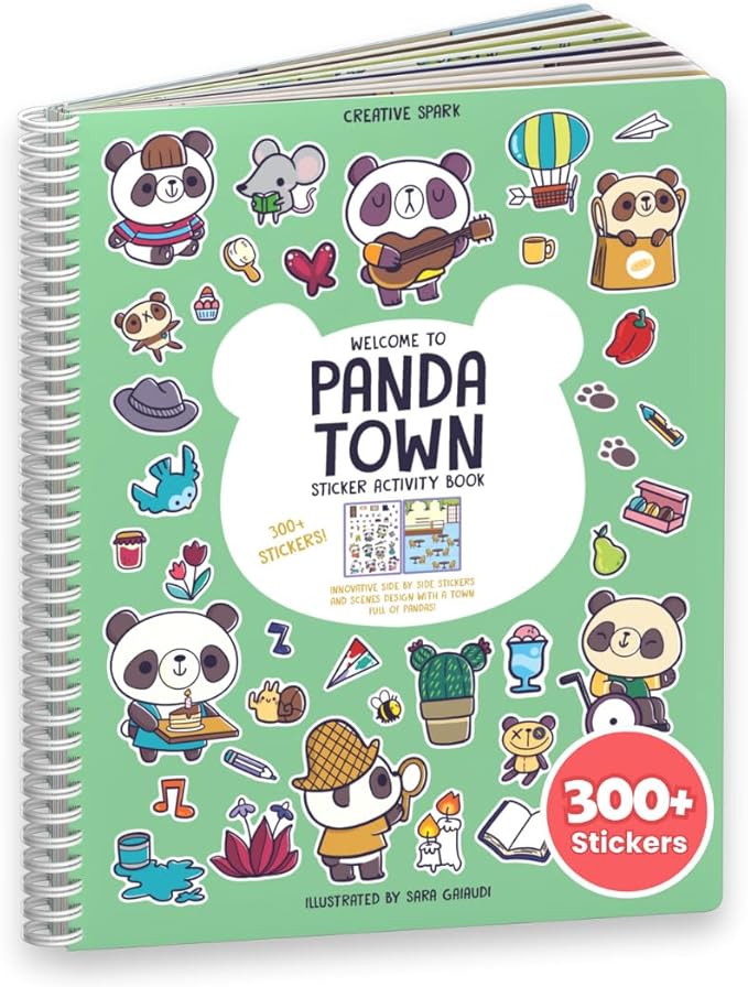 Cupkin Panda Sticker Book Activity for Kids, Toddler Airplane Travel Essentials, 300+ Stickers for Kids + 8 Scenes + Coloring Book Pages, Panda Bear Lover Gift, Children's Crafts Ages 2-8