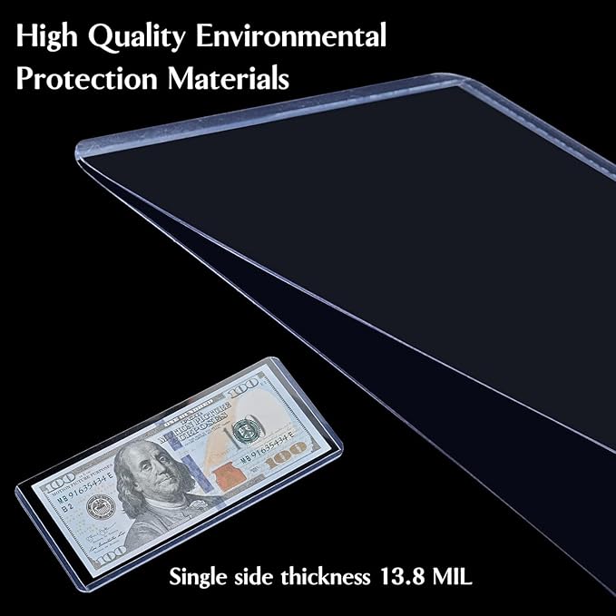 50 Pack Dollar Bill Sleeves, Clear PVC Currency Holders Transparent Bill Display Protectors for Regular Bills Cash Money Banknotes and Stamps, 6.8 x 2.9 Inch
