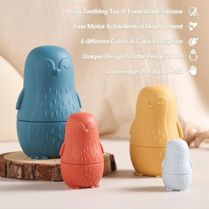 OESSUF Nesting Dolls | Russian Silicone Nesting Dolls for Toddlers | Easter Toys Matryoshka Doll Montessori Educational Toy | Penguin Stacking Nesting Doll Toys | Gift for Kids 3 Years Up