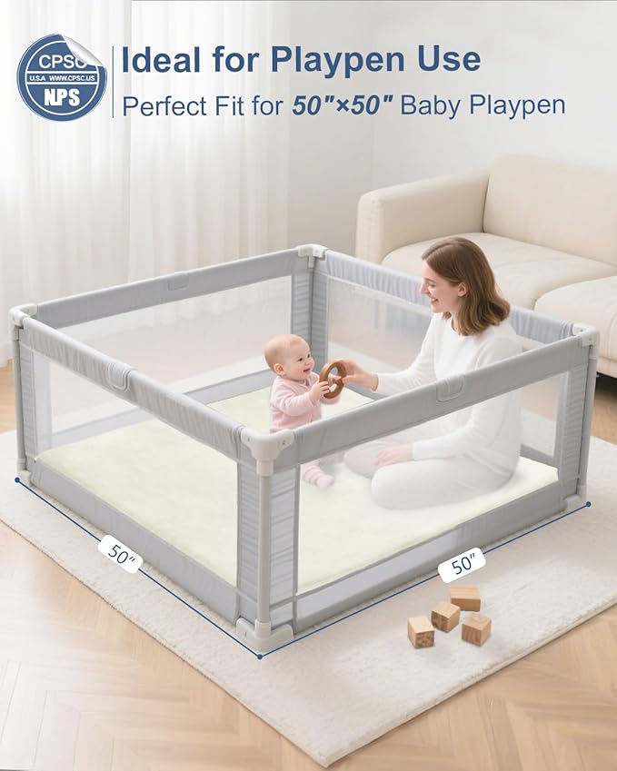 SEPARO Thick Baby Play Mat for Floor,50 x 50 Playpen Mat,Tummy Time Foam Mats,Ultra Soft Support & Plush Feel,Easy Care with Non-Slip Cushioned for Infant,Kids and Toddler Crawling,Beige