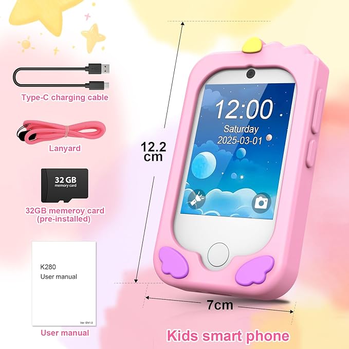 Kids Smart Phone, Phone for Kids Ages 3-12 | 2.8" Touchscreen, Dual Camera & Video Recording | Educational Learning Toy with Games & Music | Christmas Birthday Gift for Boys and Girls(Pink)
