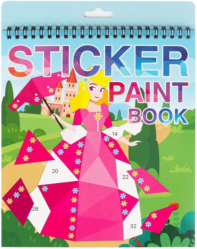 Princess Sticker Paint Book Crafts for Kids Ages 4-8 - Activity Set for Boys and Girls, Birthday Gifts, Party Favors, Travel Learning