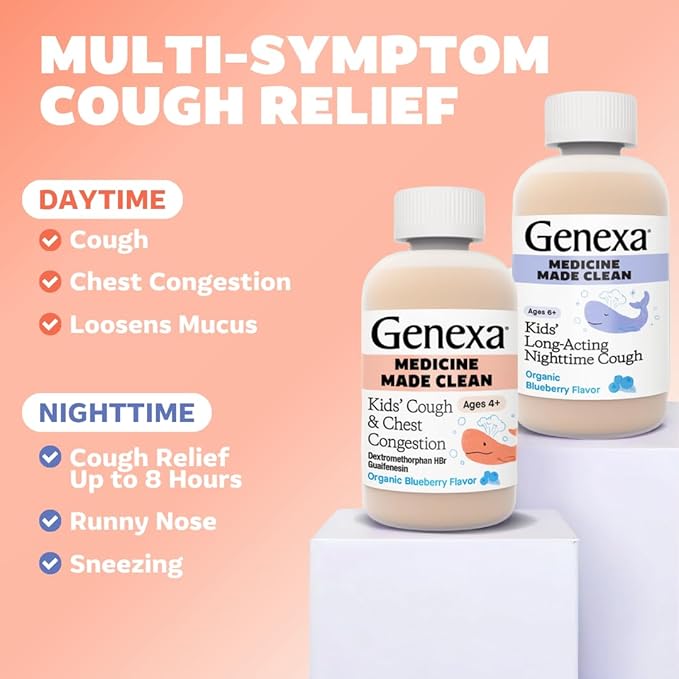 Genexa Kids' Clean Cough, Pain & Fever Acetaminophen Value 3-Pack, Dye Free, 0% Artificial Additives, Cough Care for Children, Fever & Pain Reliever, 12 fl oz (3 Bottles)