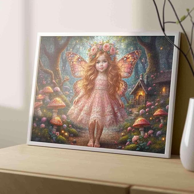 Tucocoo Forest Fairy Puzzles for Adults 1000 Piece, Fairy Girl in Pink Dress – Fantasy Jigsaw with Mushrooms and Cottage, Whimsical Woodland Scene Puzzle Gift for Women and Teens, Challenging Puzzles