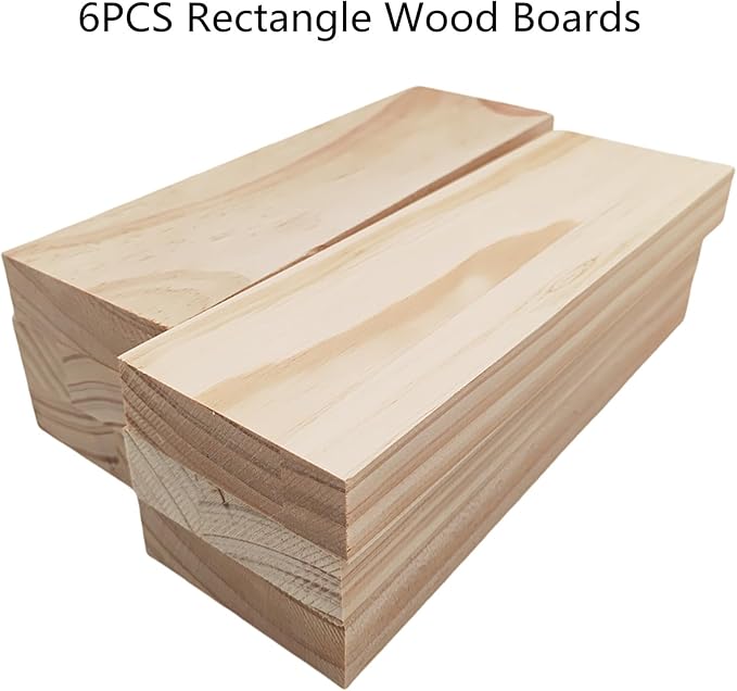 6PCS Rectangle Wood Boards Unfinished Wood Blocks for Crafting, 10x3x1in Blank Whittling Wooden Blocks for Wood Carving,Painting & Burning