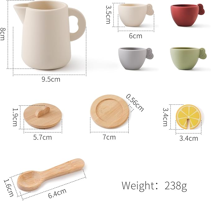 Enchanting Wooden Tea Party Set - Silicone Teapot, Cups & Carrying Scoop - Perfect for Little Girls' Tea Party & Kitchen Play - Toddler Gift