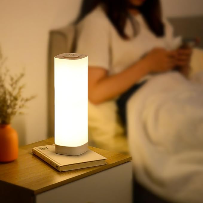 Semlos Led Table Lamp for Bedroom, Reading Night Light with 3 Color and 10 Dimmable Brightness, Bedside Lamp Touch with Remote Control, Desk Lamp for Nightstand, Beds and Office