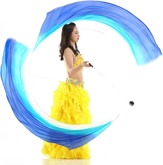 KIKIGOAL 2pcs 2.5x0.9M/98.43"x35.43" Multi-Color Dance Silk Veil Poi