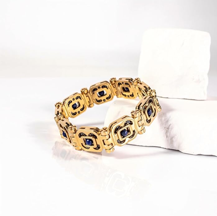 DIY Assembled Link Bracelet with Blue Gemstones - Elegant Statement Jewelry for Adult, Polished Link, Puzzle, Ceramic Style，Perfect for Gifting & Everyday Wear