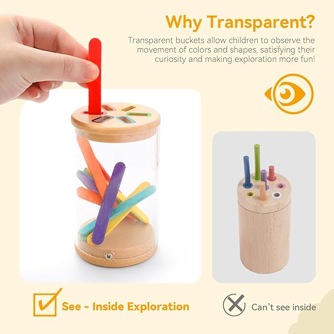 Montessori Wooden Color & Shape Sorting Toy Set for 1-3 Year Old Learning Fine Motor Skills & Color Recognition Educational Sensory Matching Games for Preschool Kids Safe, Durable Gift for Boys Girls