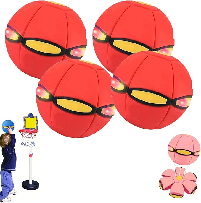 Magic Meta Ball, Children's Bouncing Ball, Magic Metaball, Magical Flying Saucer, Bouncy Balls, Parent-Child Interaction, Interactive Pop-Up Time Delay Transformation Toy Outdoor (red-4, 6 lights)